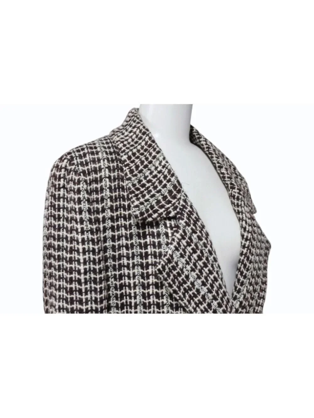 Chanel Jacket Coco Buttons Tweed Rayon Wool White Brown